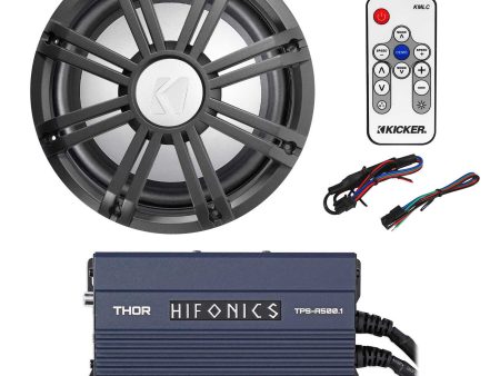 KICKER 45KMF102 10  Free Air Marine Subwoofer+Amp+Charcoal LED Grille+Remote For Discount