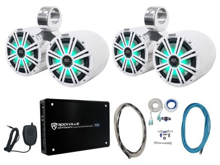 2) Dual KICKER 45KM84L 8  1200w Marine Boat LED Wakeboard Speakers+Amplifier+Kit on Sale