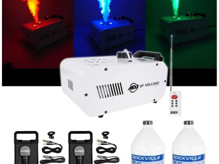 American DJ ADJ Vertical Fog Smoke Machine w  LEDs, Pyro Effect+2 Gal Fluid+Mics For Cheap