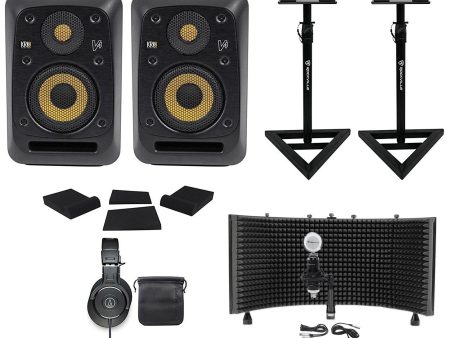 (2) KRK V4S4-NA 4  Powered Studio Monitors+Stands+Pads+Headphones+Mic+Shield Online now