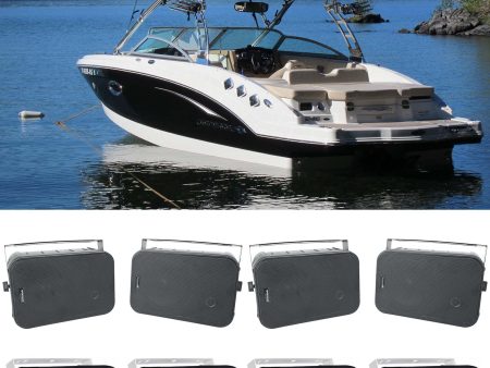 (4) Rockville HP65S 6.5  Black Marine Box Speakers w  Swivel Brackets+Covers For Boats on Sale