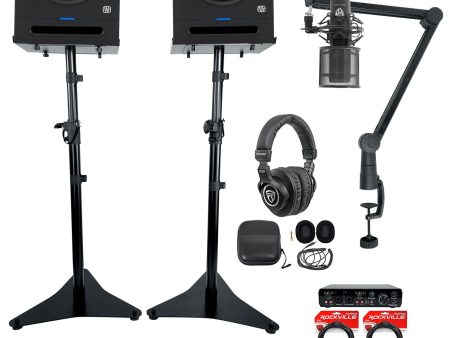 (2) Presonus Eris Pro 4 4  Studio Monitors+Interface+Stands+Mic+Headphones+Boom For Cheap