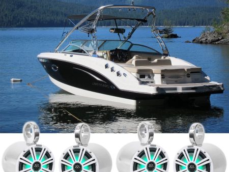 4) KICKER 45KM84L 8  1200 Watt Marine Boat Wakeboard Tower Speakers w LED s KM8 Discount