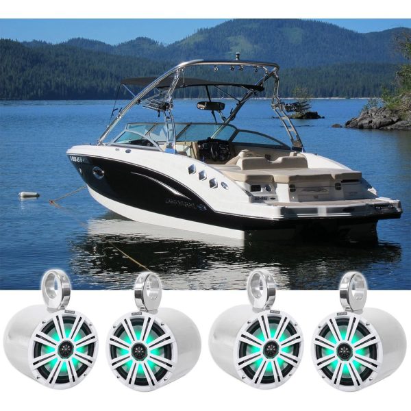 4) KICKER 45KM84L 8  1200 Watt Marine Boat Wakeboard Tower Speakers w LED s KM8 Discount