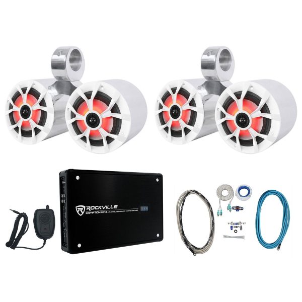 (2) Rockville RKL65MBW Dual 6.5  Marine Wakeboard LED Speakers+Amplifier+Wires Online