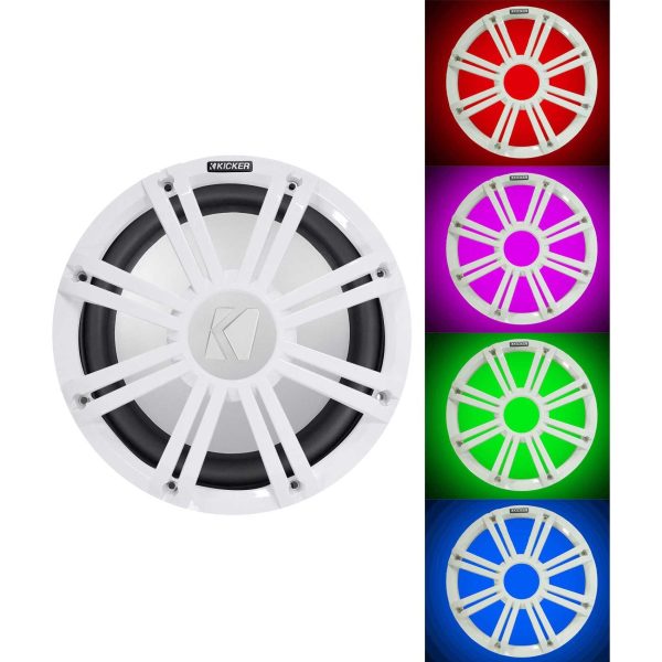 KICKER 45KM122 12  350 Watt Marine Boat Subwoofer w  White LED Grille KM12 on Sale