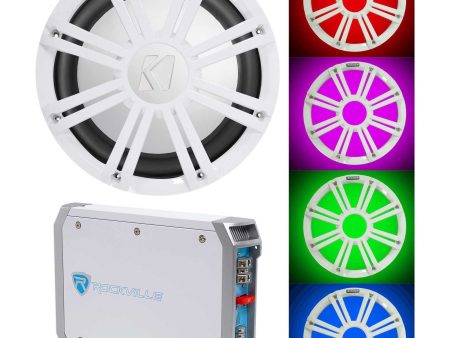 KICKER 45KM104 10  350w Marine Boat Subwoofer Sub+Amplifier+White Grille w LED s Discount