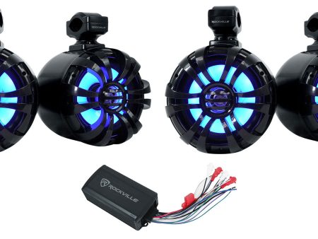 (4) Rockville 6.5  LED Black Tower Speakers+PS40 Bluetooth Amp For ATV UTV RZR Online