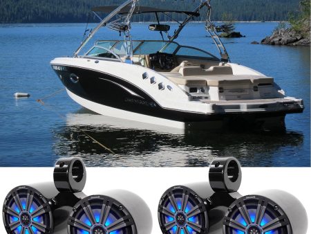 Pair Dual KICKER 45KM84L 8  1200w Marine Boat LED Wakeboard Tower Speakers KM8 on Sale