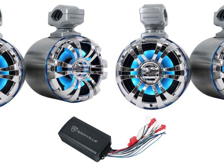 (4) Rockville 5.25  LED Black Tower Speakers and PS40 Bluetooth Amp For ATV UTV RZR For Cheap