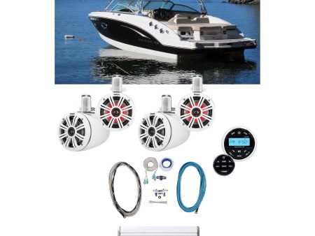 (4) KICKER 45KMTC65W 6.5  780w Marine Wakeboard LED Speakers+MTX Amp+Receiver Sale