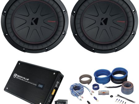 (2) Kicker 48CWR104 COMPR10 10  1600 Watt Subwoofers+Mono Amplifier+Amp Kit Supply