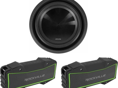 Alpine SWT-10S4 10  1000W Shallow Subwoofer Sub+(2) Stereo Bluetooth Speakers For Discount