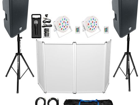 DJ Package w 2) Rockville DX12 500w Speakers+Facade+Lights+Mic+Stands+Cables+Bag Supply