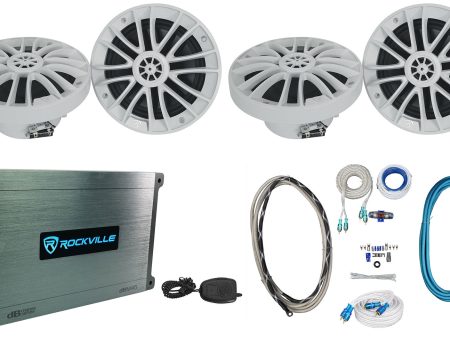 (4) Rockville RM-PREMIUM-65 WHITE 6.5  600w Marine Boat Speakers+4-Channel Amp Online