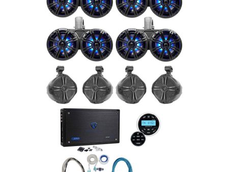 (4) KICKER 45KMTDC65 Dual 6.5 +(4) 8  Marine Wakeboard Speakers+Receiver+Amp+Kit Sale