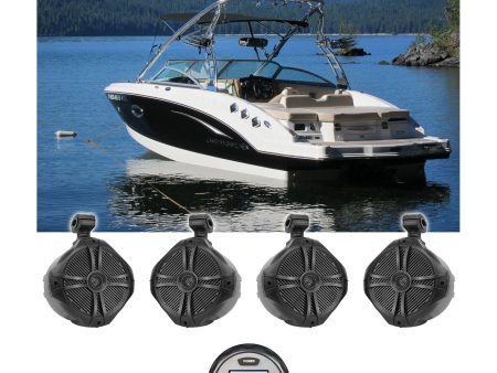 (4) Rockville 8  600w Marine Wakeboard Tower Speakers+Bluetooth Gauge Receiver For Cheap