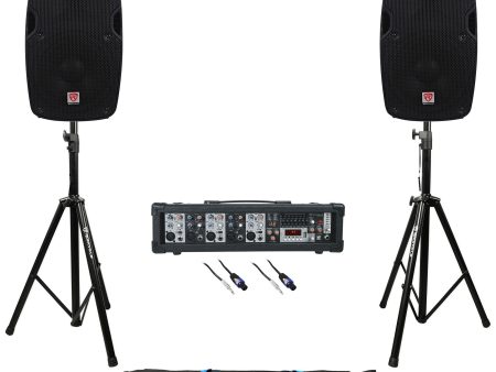 (2) Rockville SPG88 8  400w DJ PA Speakers+5-Channel Powered Mixer+Stands+Cables Online Sale