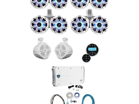 4) KICKER 45KMTDC65W Dual 6.5 +(2) 8  Marine Wakeboard Speakers+Receiver+Amp+Kit Supply