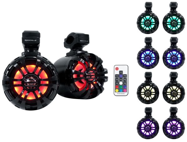 (4) Rockville 5.25  LED Black Tower Speakers+PS40 Bluetooth Amp For ATV UTV RZR Hot on Sale