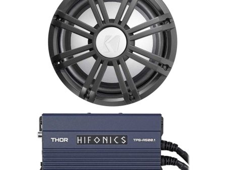 KICKER 45KMF102 10  Free Air Marine Subwoofer+Hifonics Amp+Charcoal LED Grille Online Hot Sale