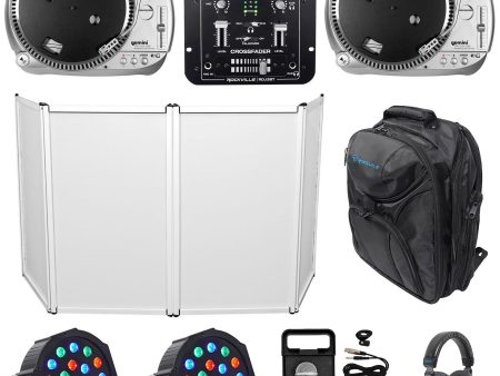 DJ Package w  (2) Gemini Turntables+Mixer+Mic+Backpack+Headphones+Facade+Lights Online Sale