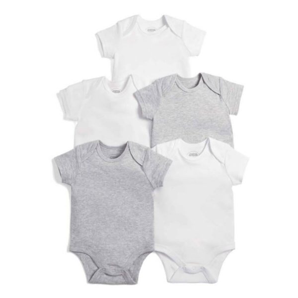 Mamas and Papas Grey Short Sleeve Bodysuits - 5pack Cheap