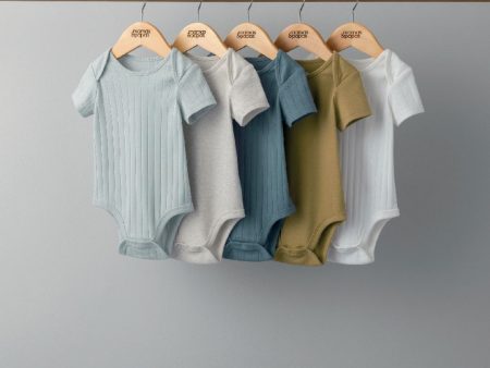 Mamas and Papas Neutral Blue Ribbed Short Sleeve Bodysuits - 5 Pack on Sale